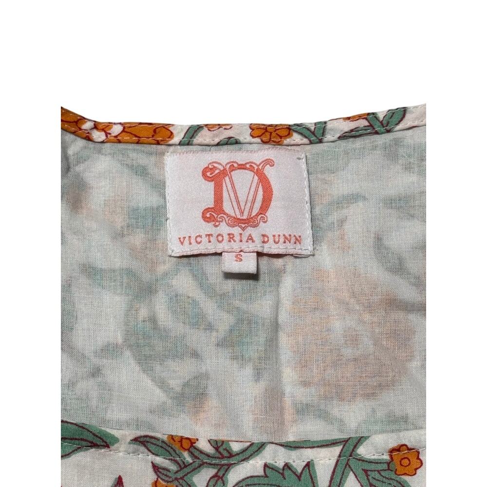 Victoria Dunn Mini Dress Womens S Ivory Orange Floral Puff Sleeve Classic Boho - Picture 9 of 12
